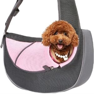 Hands-Free Gray & Pink Pet Sling Carrier by